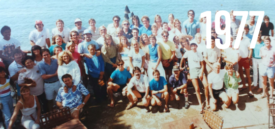 Large group photo of T S team from 1977